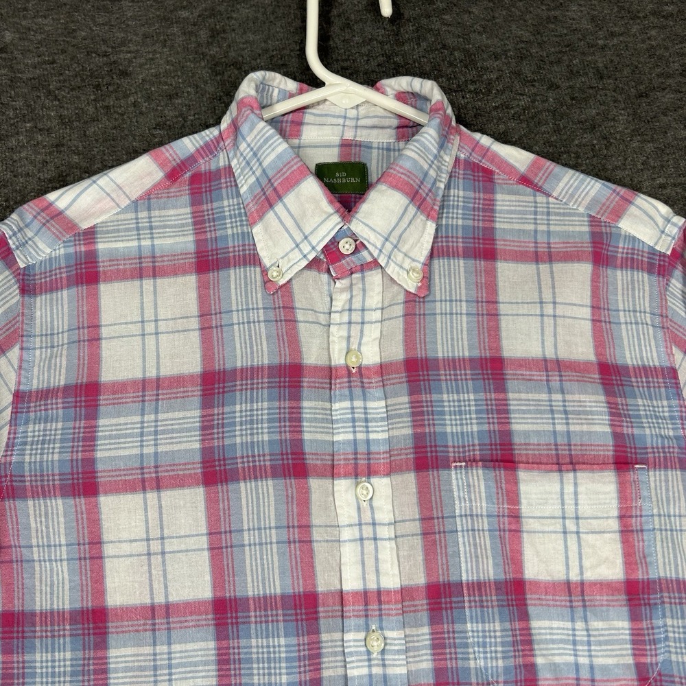 Sid‎ Mashburn Shirt Mens M Pink White Blue Plaid Long Sleeve Button Up Preppy